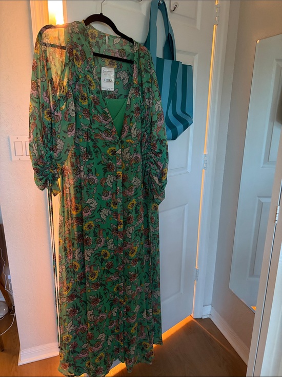 Free People Dresses & Skirts - NWT Free People Green Floral Maxi Dress with Sheer Floral Overlay
